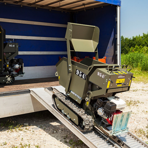 Minitransporteur à chenilles avec dumper et pelle autochargeuse